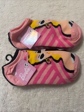 2 pack of Barbie Pink Yellow Graphic No-Show Socks